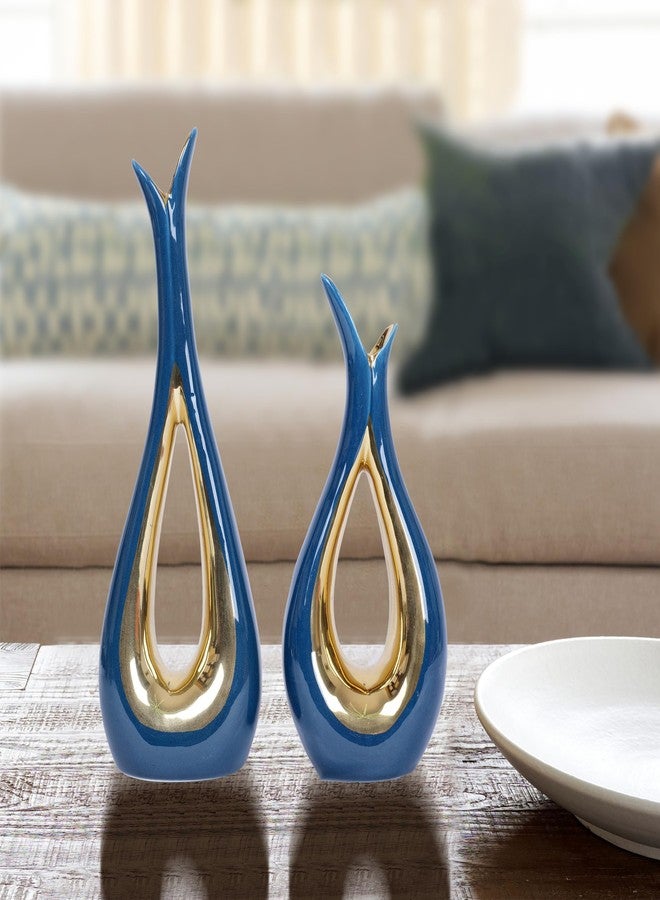 Dawbun Blue and Gold Vase for Home Decor Navy Blue Hollow Ceramic Vases Set of 2 Nordic Minimalist Decorative Vase for Table Centerpiece Modern Flower Vases for Wedding Dining Living Room Office Decoration - Image 3